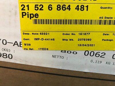 BMW 1 F20 Clutch Control Pipe 21526864481 6864481 Genuine for sale  