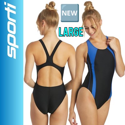   NEW Sporti Women's Piped Splice Wide Strap Swimsuit Black/Blue SIZE 36