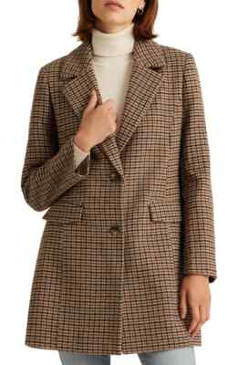  RALPH LAURENWool Blend Reefer Coat Brown, 42R
