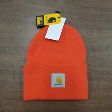 Carhartt Mens Beanie Watch Hat One Size Coral Pink Patch Acrylic Knitted Cuffed
