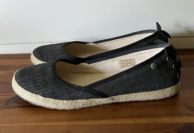 UGG Black Canvas Back Tie Logo Flat Moccasin Loafers 9/40 1003493