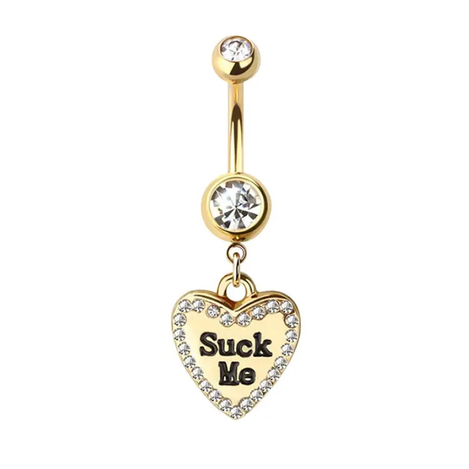 Dangle Belly Button Rings 14G Love Heart Clear CZ Belly Ring Navel Piercing Jewelry 10mm