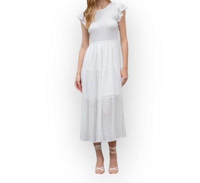 Blu Pepper Women's Smocked Ruffle Sleeve Tiered Midi Dress White Size M |  eBay