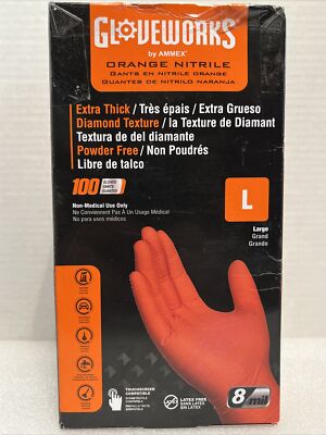 AMMEX GWON46100 Nitrile Disposable Gloves, Size L Orange (100 Count)  718046938804|