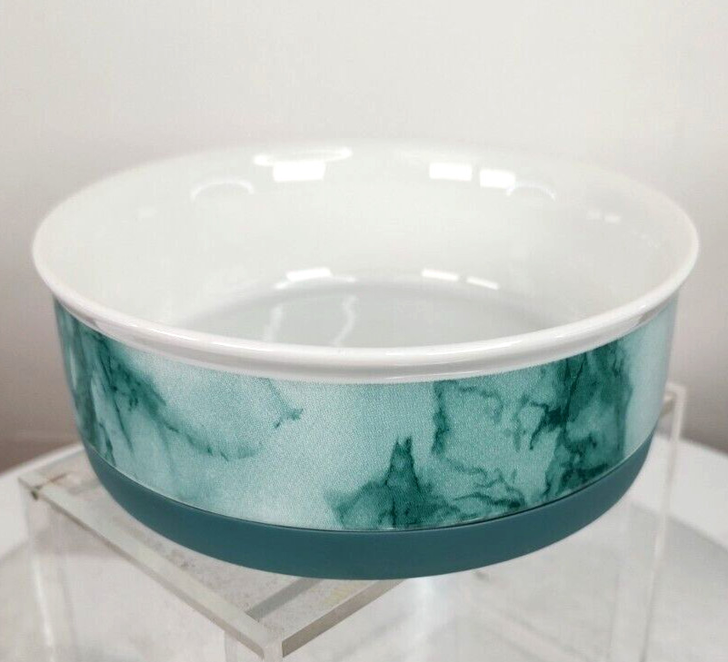 Bone Dry 6"R x 2"D Green white inside Skid Proof Bottom Food Water Pet Dog Bowl