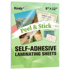 20 Koala Self-Adhesive Laminating Sheets 9 x 12 Clear  Overlay No Machine Needed