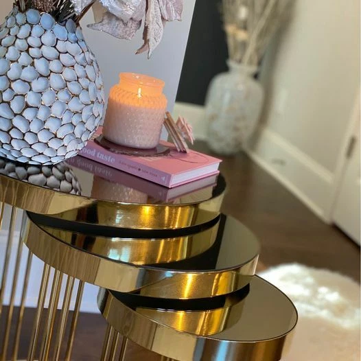 Avellino Gold Metal Stackable Nesting Tables End Tables Side Table Mirrored - Image 4 of 4