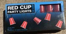 RED CUP PARTY LIGHTS BATTERY OPERATED STRING OF 10 MINI CUPS LED INDOOR 