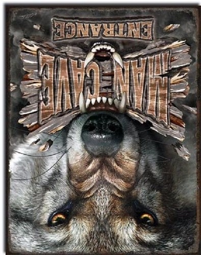 Man Cave Wolf Entrance Wolves Rustic Hunt Bar Garage Shop Wall Decor Metal Sign - Picture 4 of 4