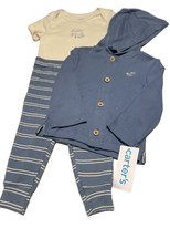 Carters Blue Hoodie Tee Pants Outfit Stripes Baby Boy 9M Cotton  Buttons #132