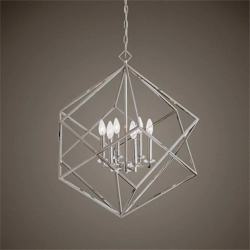 Uttermost Euclid 6-Light Steel and Crystal Cube Pendant Light in Nickel - Picture 6 of 8