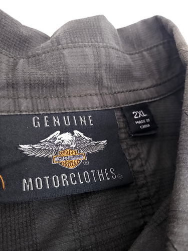 Harley Davidson Shirt Mens 2XL Gray Check Short Sleeve Button Up Embroidered - Picture 7 of 14