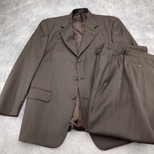 Pronto Uomo Firenze Suit Men 40 Brown Pleat Cuff Super 100 Wool Zignone Italy