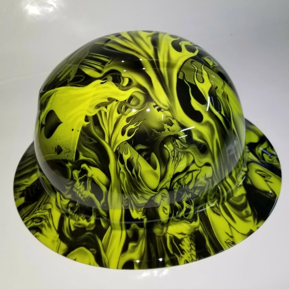 Sombrero duro de ala completa personalizado hidro sumergido en HI VIS VERDE AS DE CALAVERAS NUEVO Foto 3 de 4