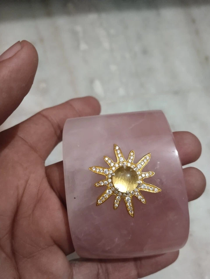 Чудесный розовый кварц драгоценный камень серебро 925 пробы ручной работы браслет манжета - Изображение 3 из 4