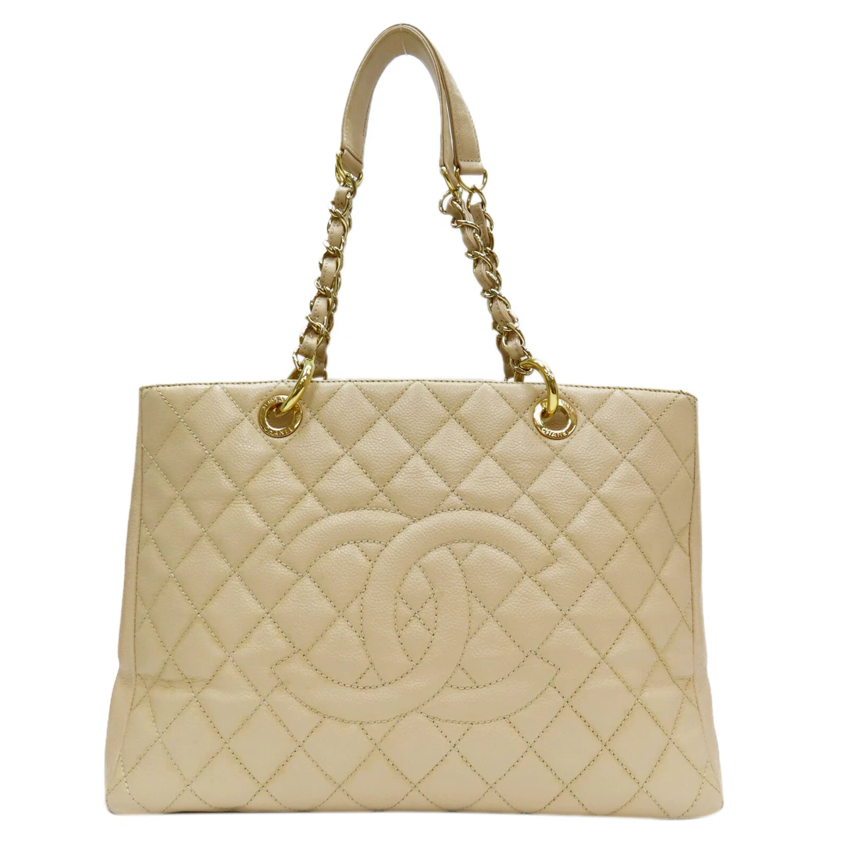 Chanel White Quilted Caviar Leather GST Grand Shopping Tote Bag