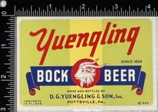 Yuengling Bock Beer 12 oz Beer Label - PENNSYLVANIA