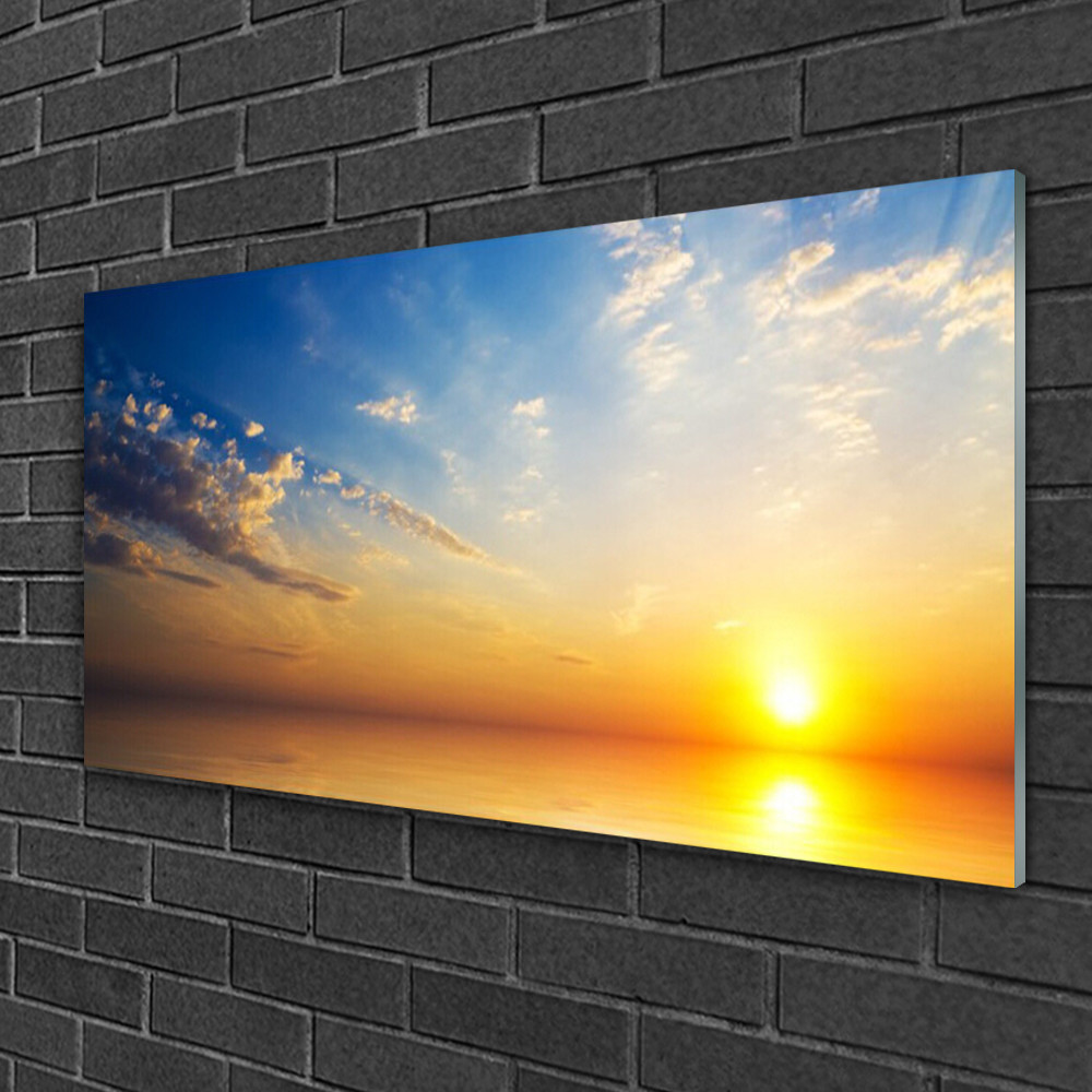 Tableau sur verre 100x50 cm de paysage marin au lever du soleil pour une deco moderne