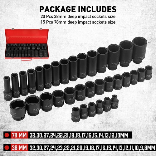 35Pc Drive Deep Impact Sockets Kit 8-32MM Metric 1/2" Garage Workshop Part Case - Picture 6 of 9