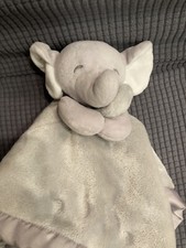 Carter's Solid Gray Elephant Plush Satin Lovey White Ears Security Blanket Cute