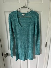 Guess Vintage Green Sparkling Sweater Dress Short Size Medium Long Sleeves
