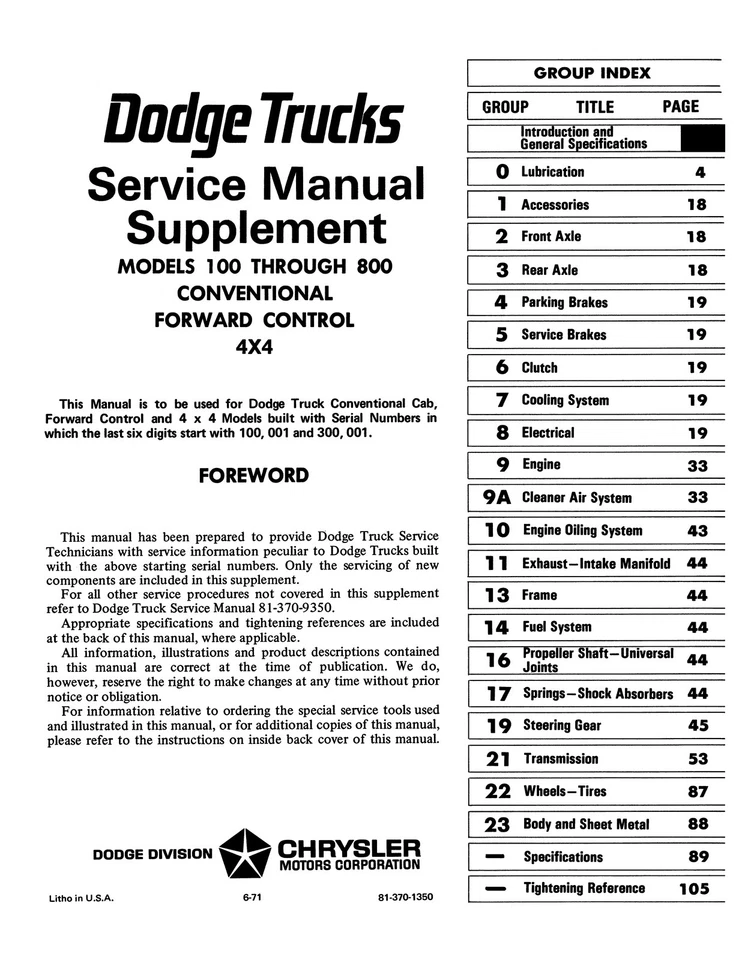 Dodge Truck 100-800 1969-1971 manual de taller Foto 3 de 4