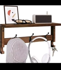 Wall Hooks with Shelf, Coat Wood Rack 15.8 Inch, Brown 