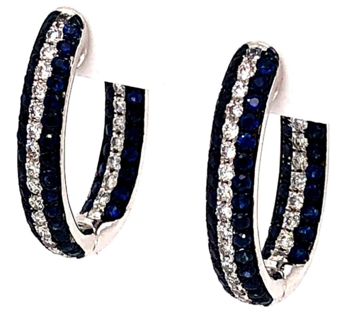 FILA ORECCHINI PENDENTI A CERCHIO 3 FILE ORO BIANCO E NERO 18K DIAMANTI E ZAFFIRO AAA 2 27 CT