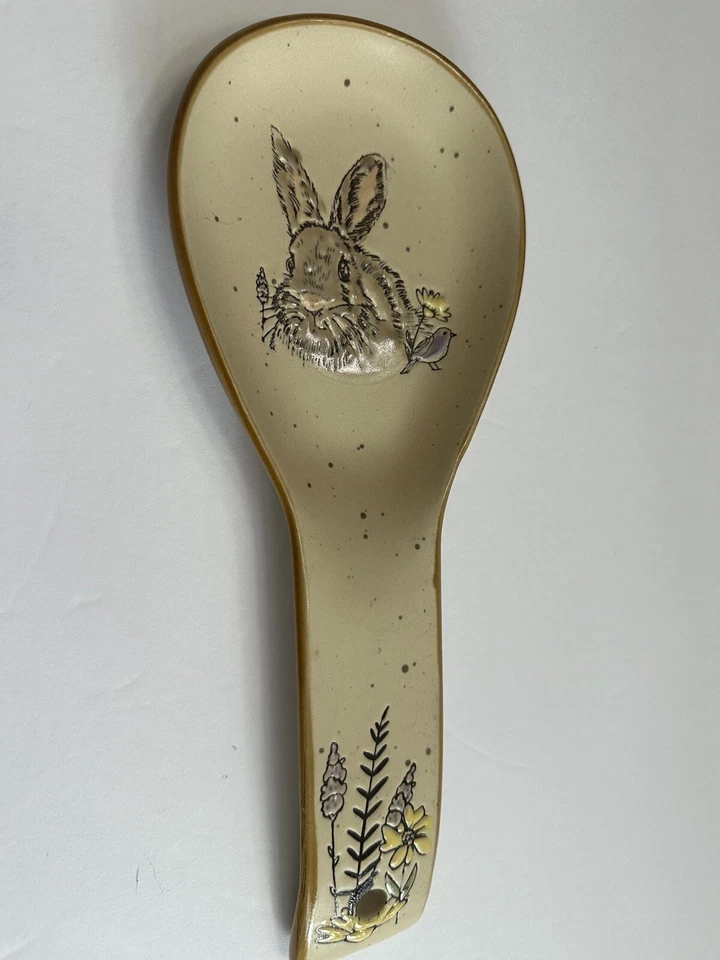 Spoon Rest Ceramic Spring Bunny Bird Flowers 2021 Spectrum Designz Rustic - Image 3 of 4