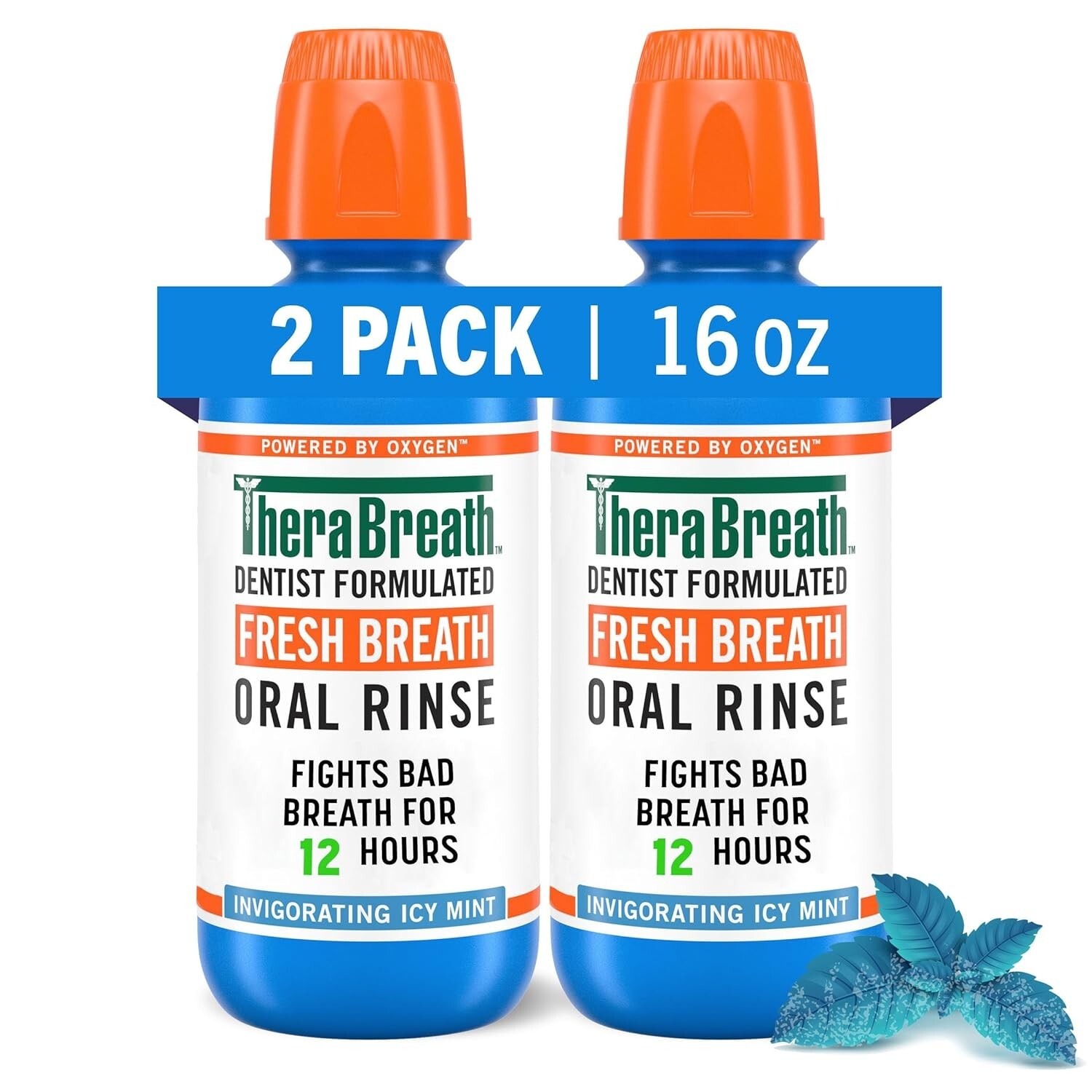 Therabreath Fresh Breath Mouthwash, Icy Mint Flavor, 16 Fl Oz (Pack of 2)