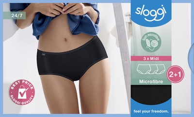 3er-Pack Sloggi 24/7 Microfibre Midi Damen Slip weiß / schwarz / Gr. 38 - 52