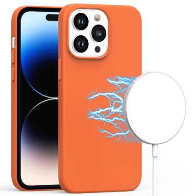 MagSafe Compatible Leather Case for iPhone 14 Plus - Orange