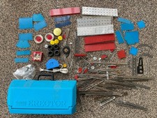 Vintage 1978 Gabriel Erector Set Pieces with Blue Carrying Case Motor, Beams