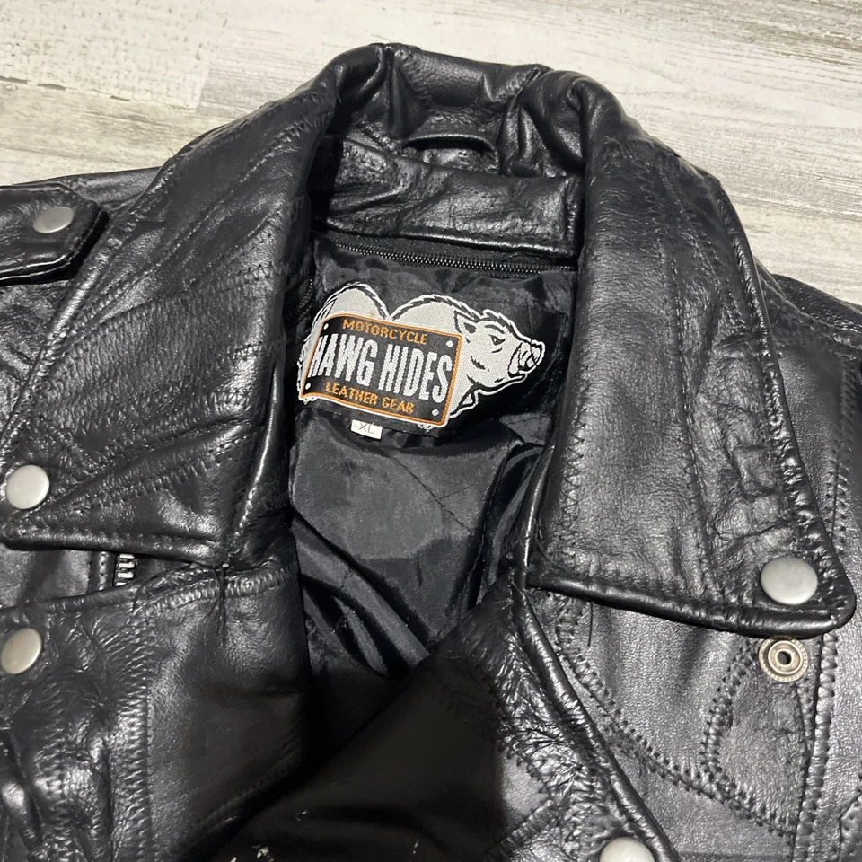 Chaqueta de moto de cuero negra Hawg Hides vintage forro con cremallera ventilada talla XL Foto 2 de 4