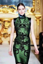 Aquilano Rimondi Sheath Dress Black/Green Velvet/Brocade/Leather Sleeveless 40 4