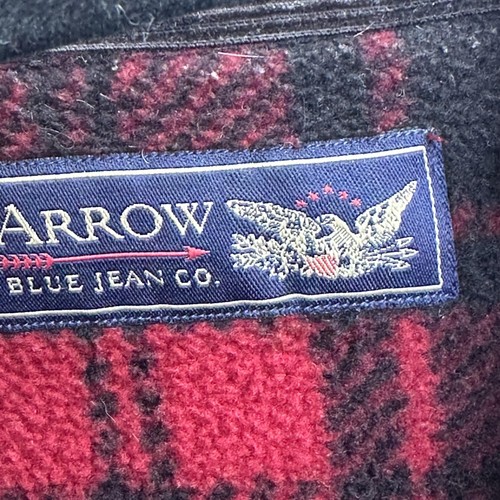 Arrow Blue Jean Shirt Men Large Black Corduroy Fleece Lined Plaid Shacket Vtg - Picture 4 of 11