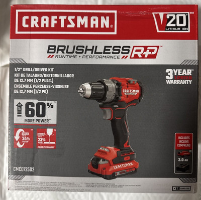 CRAFTSMAN V20 1/2 Inch Drill/Driver Kit with 2 Batteries and Charger (CMCD725D2)