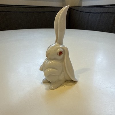 Herend Porcelain Bunny 158 One Ear Up White Figurine Hand Painted Hungary MINT