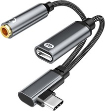 90 Degree Right Angle USB C to 3.5mm Audio and Charger Adapter | Type C to Aux