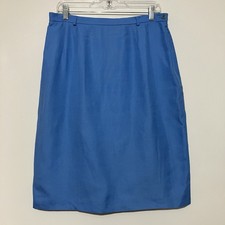 Vintage Talbots Pencil Skirt Women's 14 Baby Blue Lined 90s Linen Blend Classic