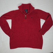 Polo by Ralph Lauren BOYS Red Knit 1/4 Zipper Sweater Size 7