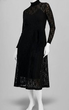 Anne Klein Women's Black Mock Neck Lace Mesh Lined Crochet Midi Dress Size S