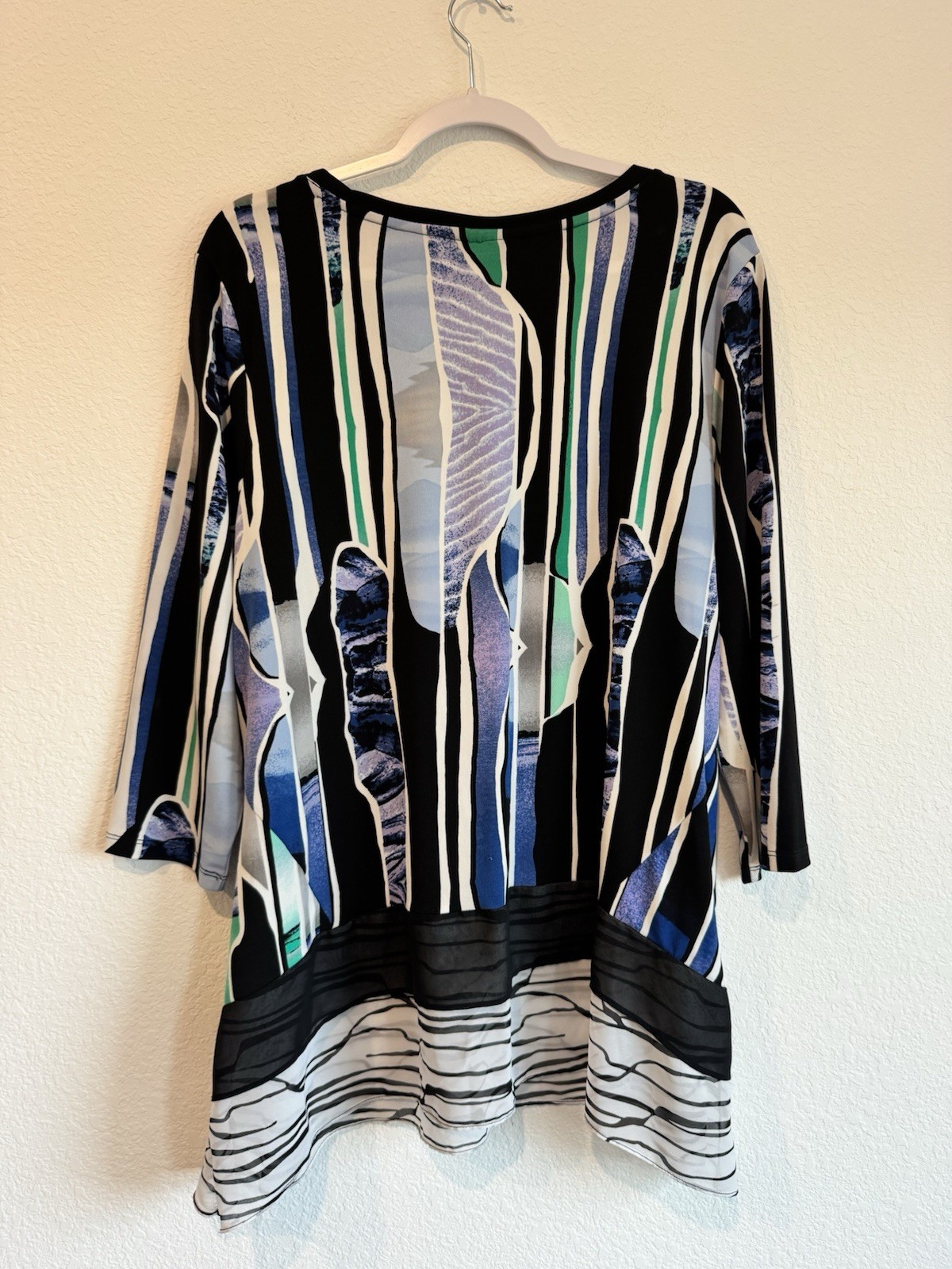 Style & Co Women's Abstract Tunic Top Blouse Blue Green Black 3/4 Sleeve Size XL