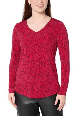 Susan Graver Women's Print & Solid Liquid Knit Tops Rich Ruby