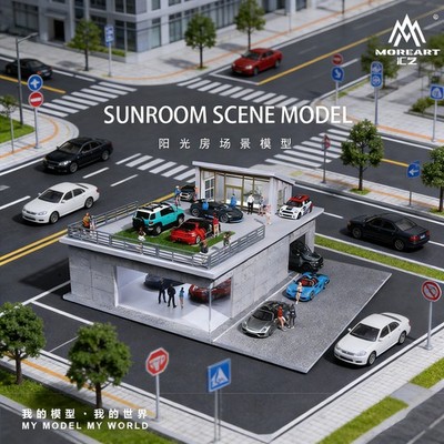 1/64 Diorama Die-Cast Car Garage Model LED Lighting Car Parking Lots Display US