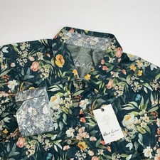 NEW Robert Graham Shirt Men  s XL All Over Floral Print Green Flowers Flip Cuff