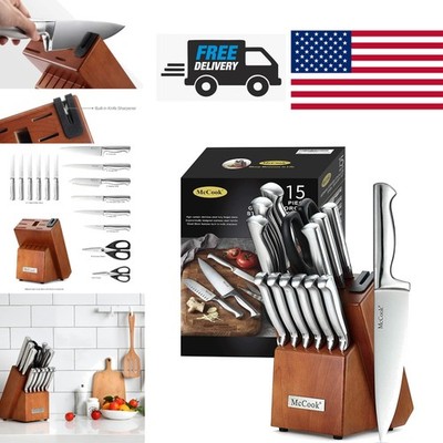 15 Piece  Knife Set with Built In Sharpener Easy to Use Kitchen Essential
