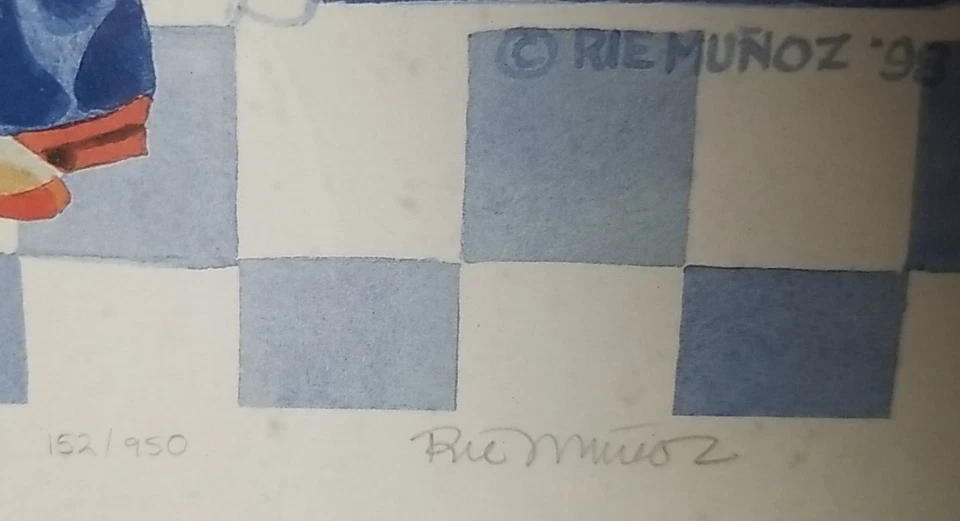 Litografía firmada por Rie Muñoz "Ducha pública en el ferry" # 152/950 1998 de colección Foto 3 de 4