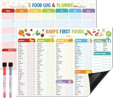 2 Pack Baby First Foods Checklist, 14X10"Baby Food Chart with 2 Dry Erase Marker