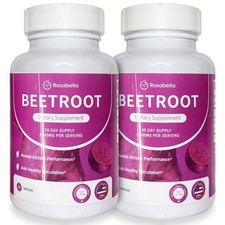 2PCS Rosabella Organic Beet Root 60 Capsules Natural Energy Boost Blood Pressure